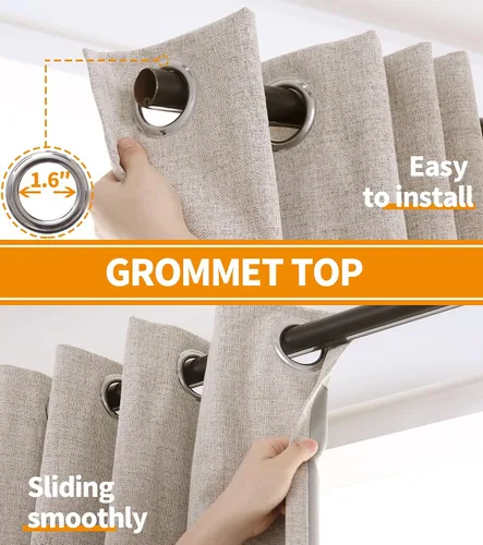 Miniatura 6 de YoungsTex - Cortinas opacas de lino para dormitorio, oscurecimiento de la habitación, cortinas con textura de lino, paneles con aislamiento térmico