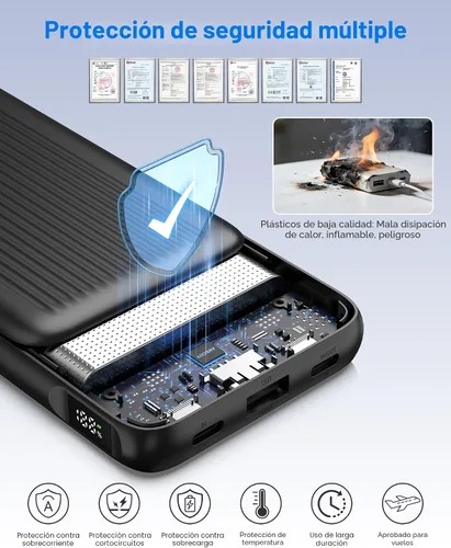 Miniatura 5 de Paquete de 2 cargadores portátiles, 10,000 mAh, 22,5 W, USB C, carga rápida, con 2 salidas y 2 entradas, pantalla digital, compatible con tabletas
