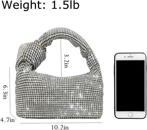 Miniatura 6 de UMREN Bolso de mano anudado con purpurina completa para mujer, con diamantes de imitación de cristal, bolso cruzado de noche con diamantes
