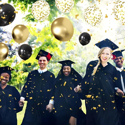 Miniatura 5 de Globos de confeti negro y dorado, paquete de 50 globos de látex metálicos y negros dorados para cumpleaños, graduación, aniversario, decoración