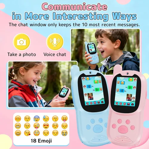 Miniatura 4 de Walkie Talkies de video para niños con cámara, paquete de 2 juguetes Walkie-Talkie recargables para niños y niñas de 3 a 12 años, regalos