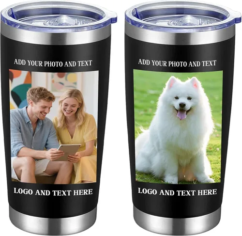 Miniatura 9 de Vaso de café personalizado de acero inoxidable, botella de agua personalizada de 20 onzas, vasos aislados con tapas y pajitas, imagen de logotipo