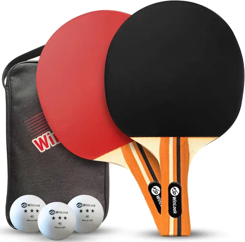 JP WinLook Juego de palas de ping pong, juego de paletas de tenis de mesa portátil con palas de ping pong, estuche profesional y pelotas de ping