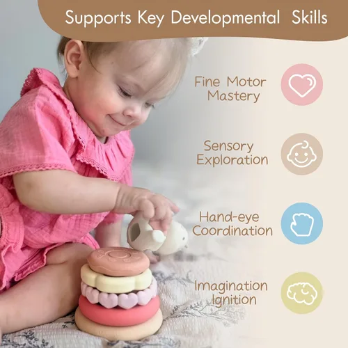 Miniatura 3 de Juguetes de apilar de Moonkie con forma de conejito para bebé Anillos de silicona de 7 piezas para alivio de la dentición Juguete educativo