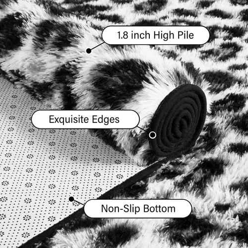 Miniatura 3 de Amearea Soft Small Leopard Rugs for Bedroom, 2x4 Feet Fluffy Black and White Runner Rugs, Comfy Cheetah Print Throw Rug Faux Fur Animal Print Rug