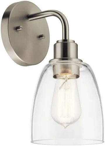 Kichler, Meller - Lámpara de pared de 1 foco de 11.25 pulgadas con pantalla de vidrio transparente en níquel cepillado, 55100NI