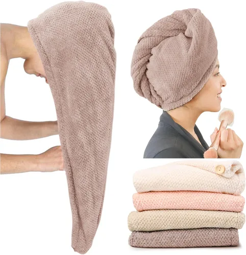 Miniatura 12 de ROLSHOL Paquete de 4 Toallas Envolventes de Microfibra Extra Grandes para Cabello para Mujeres Súper Absorbentes y de Secado Rápido con Botón