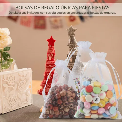 Miniatura 2 de ANZNKU Paquete de 50 bolsas de organza de 5 x 7 pulgadas, pequeñas bolsas de regalo de malla blanca con cordón a granel para recuerdos de fiesta