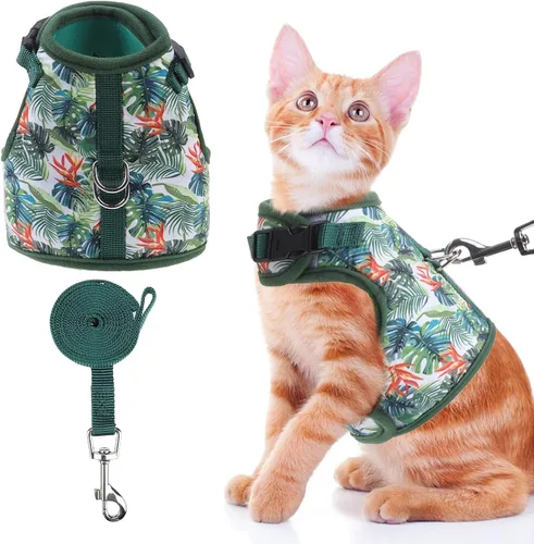 Miniatura 9 de BINGPET Arnés para gatos con correa y collar para caminar, a prueba de escapes, con correa de 59 pulgadas, arnés de chaleco suave ajustable