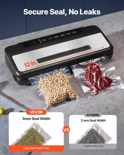 Miniatura 5 de VEVOR Máquina selladora al vacío, 80 Kpa 120 W, potente sellador de alimentos compacto, sellador al vacío de alimentos multifuncional 7 en 1