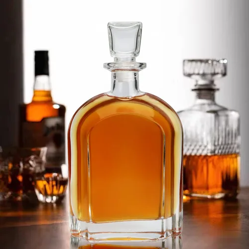 Miniatura 4 de Salzesfalls Decantador de whisky con tapón de vidrio, botella de vidrio de whisky con tapón geométrico hermético para vino, bourbon, brandy, licor