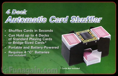 WE Games Barajador automático de cartas de 4 barajas a pilas - Barajador portátil de póquer de plástico con capacidad para hasta 4 mazos - Barajador