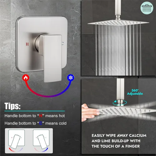 Miniatura 4 de Heyalan Juego de grifo de ducha cuadrado de acero inoxidable para baño, sistema de ducha tipo lluvia con una manija, kit de acabado de ducha de una