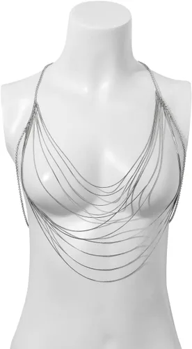 Miniatura 5 de Cadena de cuerpo sexy con borlas cruzadas en capas, collar de arnés, brasier de bikini, cadena de hombro, cintura para el vientre, joyería