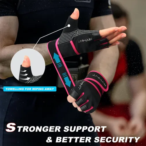 Miniatura 3 de Guantes de entrenamiento RYMNT con soporte para muñeca, guantes para levantamiento de pesas con protección completa de la palma y agarre extra