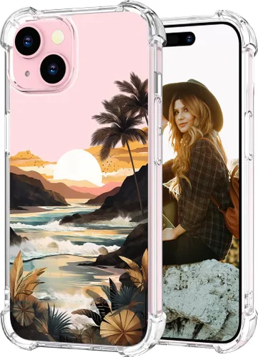 Miniatura 31 de Hungo Funda compatible con iPhone 15 Plus para mujer, diseño floral transparente, lindo, flor azul rosa Rosas Azules
