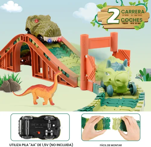 Miniatura 7 de GIAT Juguetes de Pista de Dinosaurios - Los Mejores Regalos de Cumpleaños para Niños y Niñas de 3 4 5 6 7 Años, Pista de Autos de Carreras