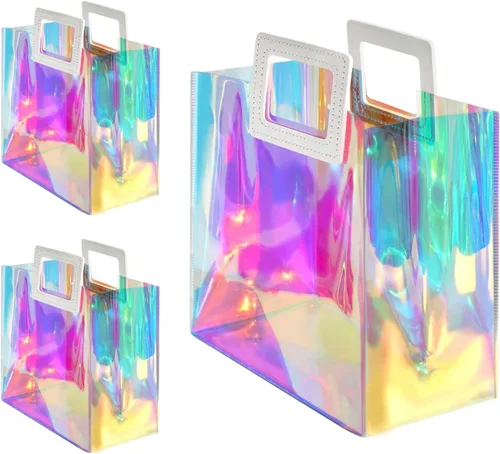 Miniatura 14 de VUOJUR Bolsa de regalo holográfica grande de 12.8 x 11.6 x 5.7 pulgadas, transparente, reutilizable, bolsa de regalo de cumpleaños para mujeres