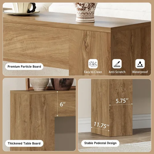 Miniatura 5 de Mesa consola de madera para entrada, sala de estar, mesa de sofá moderna de 43 pulgadas, consola rectangular pequeña de granja con base doble