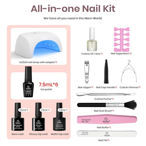 Miniatura 2 de Kit de Esmalte de Uñas en Gel Beetles con Luz UV, Gel Base y Capa Superior, Kit de Inicio de Esmalte de Uñas en 6 Colores Nude Neutros, Conjunto LED