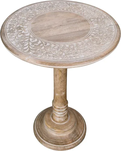 Miniatura 35 de Mesa de café de madera, mesa auxiliar con pilar individual, mesa pequeña, mesita de noche, mesa lateral, mesa de cabecera, mesa lateral de sala