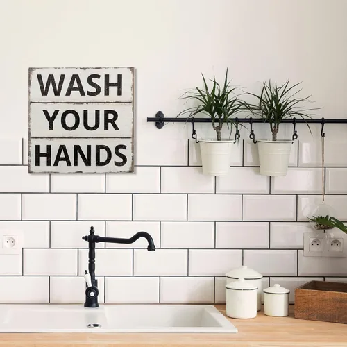 Miniatura 2 de Barnyard Designs Letrero de hojalata vintage, diseño de casa de campo primitivo, con citas para el baño (Wash Your Hands)