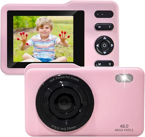 Cámara digital, cámara simulada para niños con tarjeta de 64 GB FHD1080P 16x Zoom anti vibración, exquisita compacta y portátil para niños, niñas y