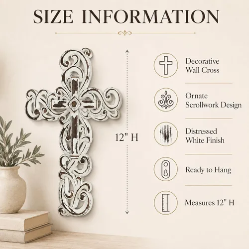Miniatura 9 de Comfy Hour Cruz ornamentada para colgar en la pared, decoración religiosa dorada de estilo antiguo, placa de resina hueca con acabado artesanal