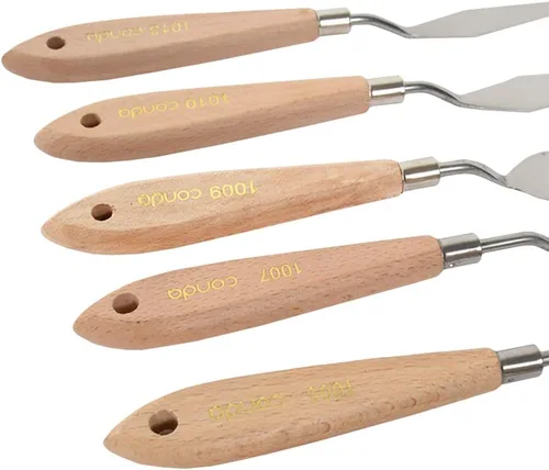 Miniatura 3 de CONDA Juego de 11 piezas de espátulas de acero inoxidable, cuchillo de paleta profesional, mango de madera para pintura