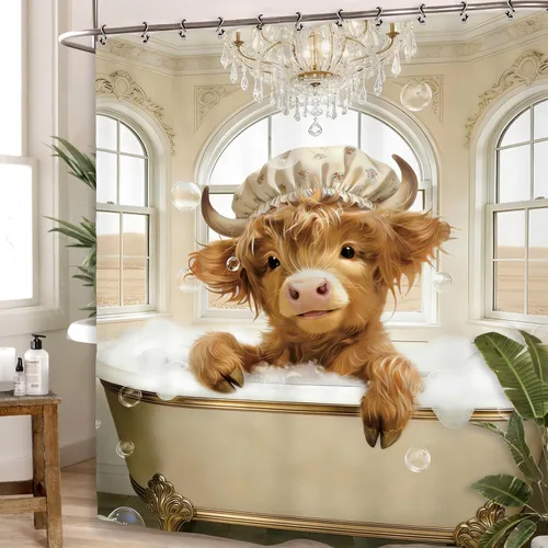 Miniatura 6 de Divertida cortina de ducha de baño de vaca de las tierras altas, 60 pulgadas de ancho por 71 pulgadas de alto, lindo animal de toro, hilarante