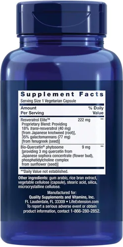 Miniatura 2 de Life Extension Resveratrol Elite optimizado, trans-resveratrol, quercetina, envejecimiento saludable, salud cardíaca, salud cerebral, estrés