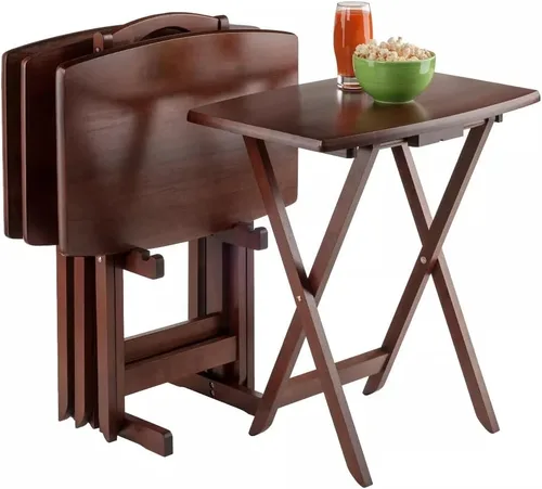 Miniatura 3 de UMENG Juego de mesa de aperitivos de gran tamaño de nogal antiguo, mesa rectangular plegable de madera, color marrón