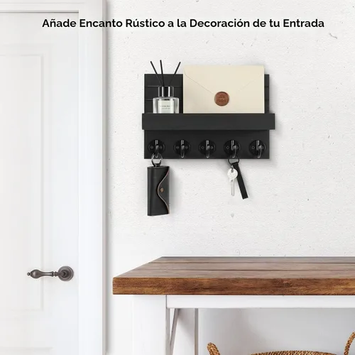 Miniatura 4 de Lwenki - Soporte de llaves para pared, llavero decorativo y soporte para correo con estante, tiene ganchos grandes para bolsos, abrigos, paraguas