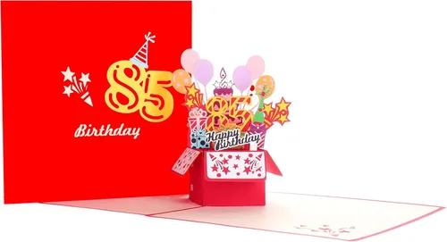 Miniatura 12 de iGifts And Cards Tarjeta desplegable 3D de feliz cumpleaños 84 – Diseño azul con números de purpurina, globos, pasteles y regalos – Tarjeta