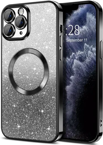 Miniatura 154 de Hython Funda para iPhone 13 Pro transparente con purpurina magnética [compatible con MagSafe] Protector completo de lente de cámara delgado