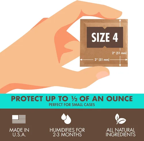 Miniatura 3 de Boveda Paquetes de control de humedad bidireccional 58% para almacenar ½ oz de producto – Tamaño 4 – Paquete de 10 – Absorbentes de humedad
