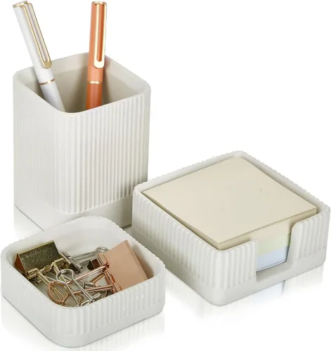 Miniatura 8 de Juego de 3 organizadores de escritorio estéticos para tu oficina, accesorios de escritorio de hormigón resistentes para mujeres u hombres que