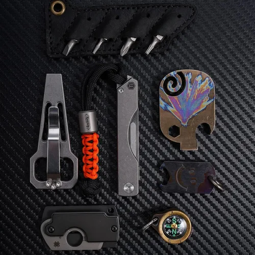 Miniatura 9 de KeyUnity KK01 Cuchillo plegable de titanio, cuchillo de bolsillo EDC con hoja reemplazable #24, para caza al aire libre, campamento, pesca