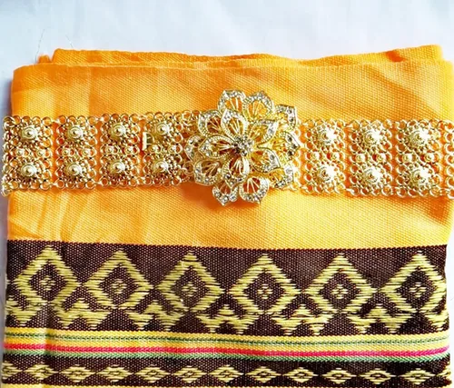 Miniatura 2 de Cinturón tailandés Placa de oro Piedra Blanca Joyería Cadena Vintage Rattanakosin Período Tailandia Traje Tradición Boda Mujeres Accesorio Para