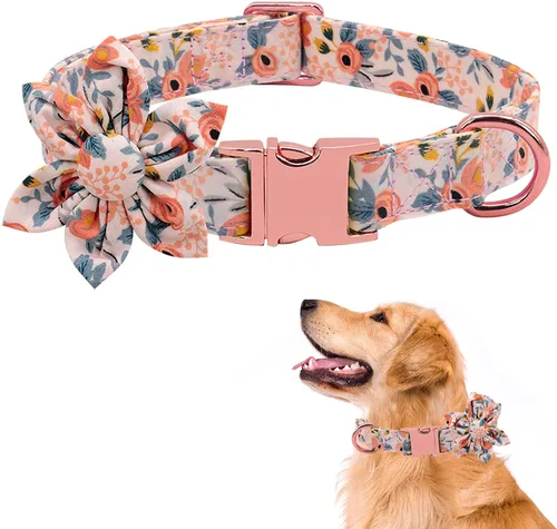 DALUZ - Collares de perro para cachorros, pequeños, medianos y grandes, suaves y cómodos, ajustable, con hebilla de seguridad, flor desmontable, 3