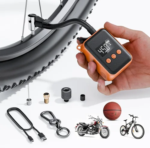 Miniatura 10 de Electric Mini Bike Pump 130 PSI, Portable Bike Tire Pump with Gauge, Rechargeable Tiny Bicycle Inflator, Auto-shutoff Air Pump for