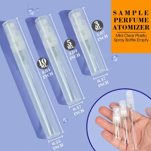 Miniatura 2 de 60 mini botellas de 0.2 fl oz, botella de spray portátil de plástico transparente, atomizador de perfume recargable de niebla fina vacía