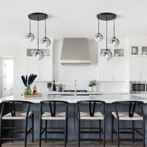 Miniatura 6 de KCO Iluminación Moderna Lámpara Colgante de 3 Luces con Globo de Vidrio Gradiente en Plata, Luminaria de Techo con Cordón Ajustable, Candelabro