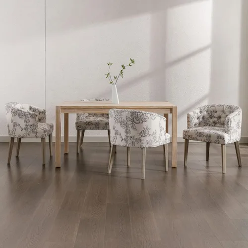 Miniatura 3 de DUOMAY Juego de 2 sillas de comedor modernas copetudas, silla auxiliar tapizada de lino, cómoda silla de barril con patas de madera para el hogar