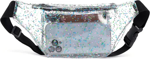 Miniatura 3 de Riñonera holográfica de grava, color plateado, dorado, rosa, morado, para mujeres, festivales, rave, fiestas, viajes, Luna multicolor transparente