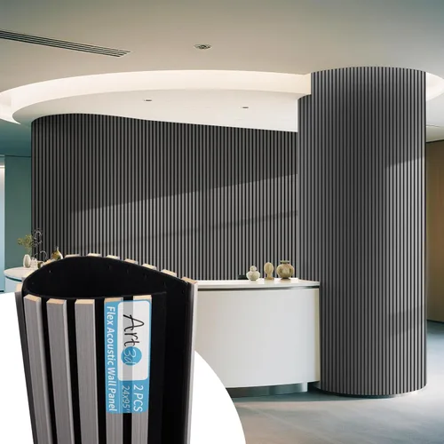 Miniatura 12 de Art3d Paquete de 1 panel de pared de listones de madera acústica con diseño plano enrollable, paneles absorbentes de sonido de 95.3 x 23.8 pulgadas
