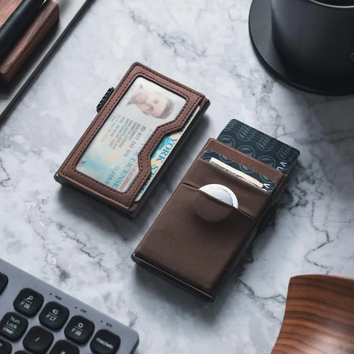 Miniatura 36 de VULKIT Billetera minimalista con ventana de identificación y bolsillo EDC con bolsillo desplegable para tarjetas de crédito y bloqueo RFID, diseño