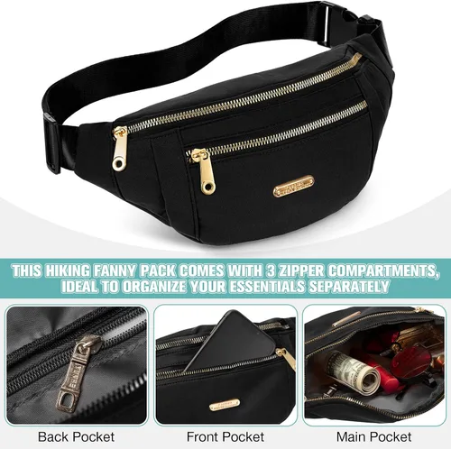 Miniatura 4 de Riñoneras impermeables de 3 piezas para mujeres y hombres con correa ajustable para la cintura para deportes, correr, ejercicio, caminar, viajar