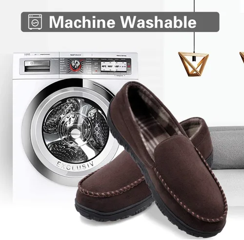 Miniatura 5 de shoeslocker Pantuflas para hombre de microgamuza mocasín con espuma viscoelástica zapatos para casa