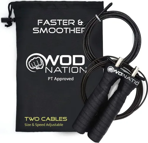 WOD Nation Cuerda de saltar Attack Speed: Cuerdas ajustables para saltar: Sistema único de entrenamiento con dos cables: Una gruesa y una ligera de